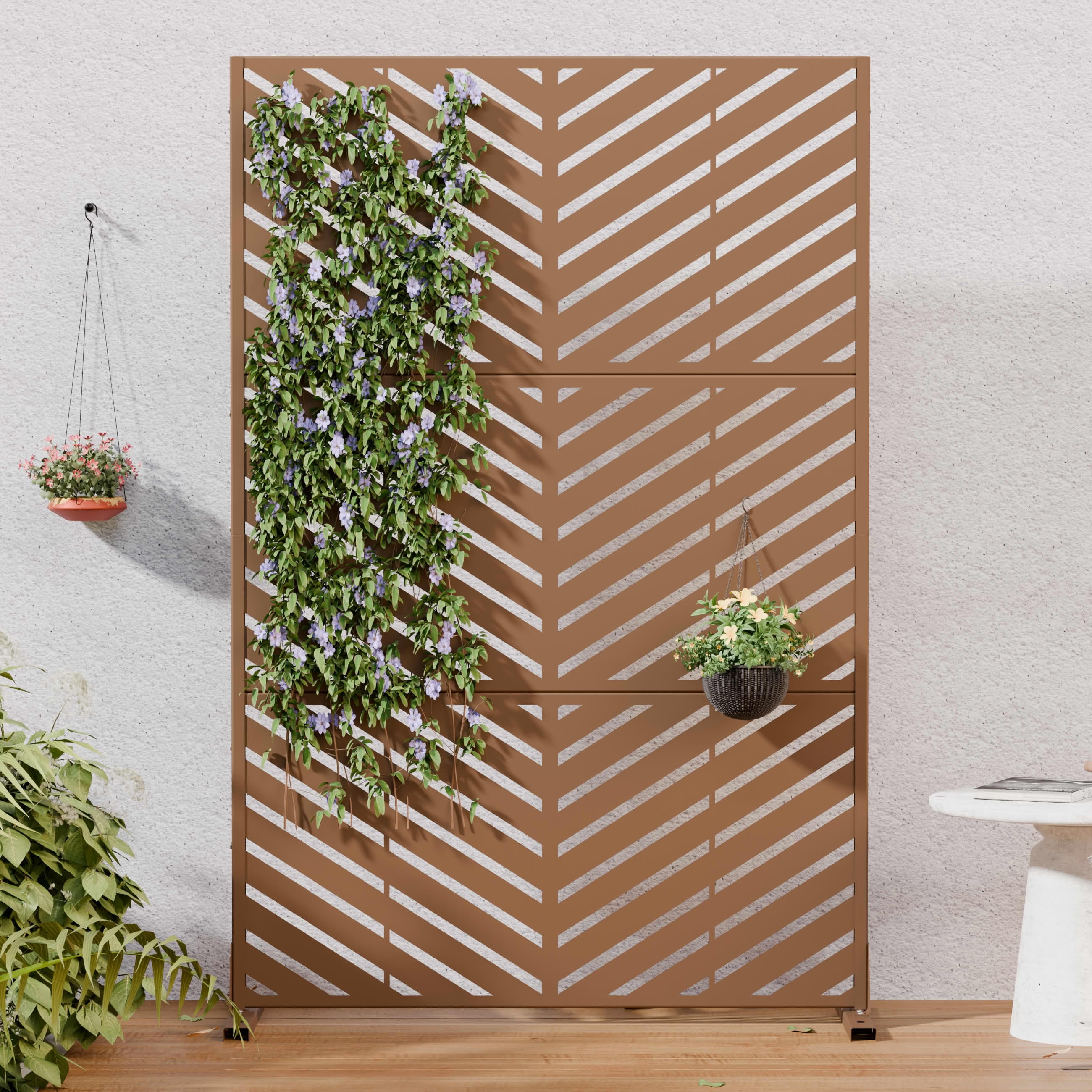 MAYEERTY 2-Piece Outdoor Metal Privacy Screen 6ft × 4ft Brown, 3-Panel Parallel Decorative Screen, Rust-Resistant for Patio