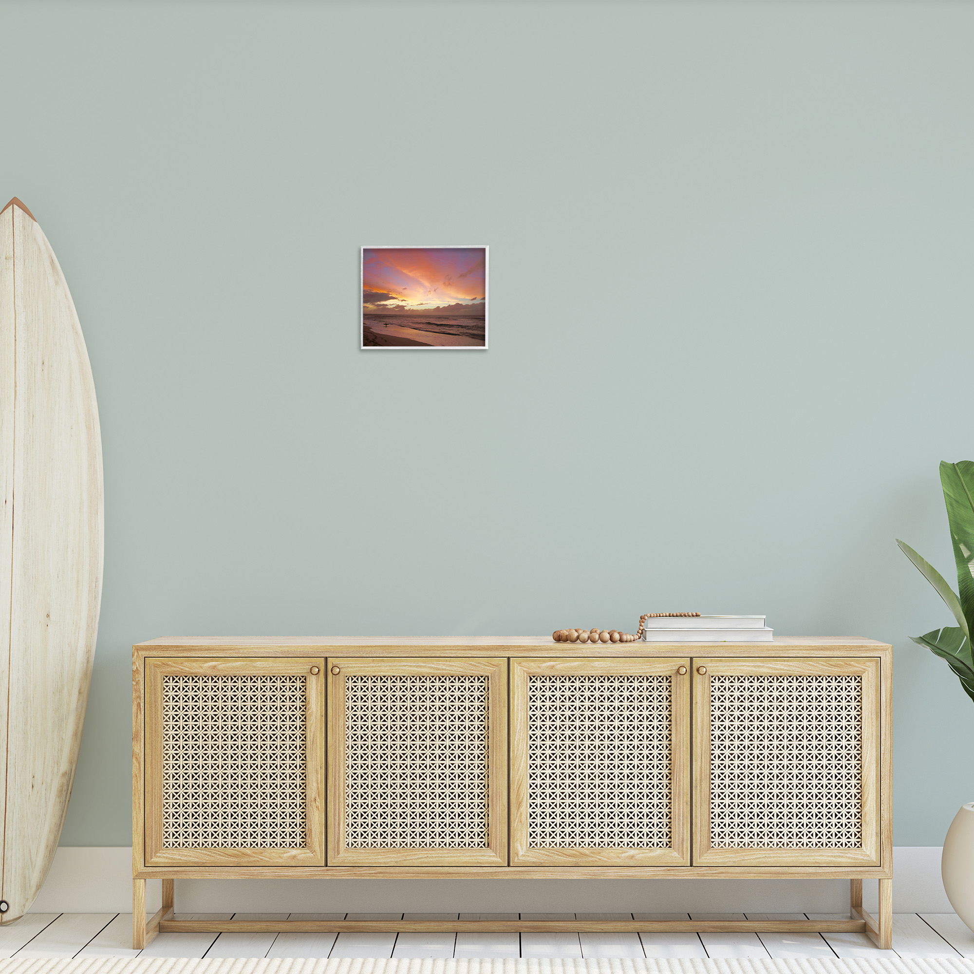 Stupell Industries Surfing Beach Waves at Sunset Nature Photography White Framed Art Print Wall Art, 14 x 11