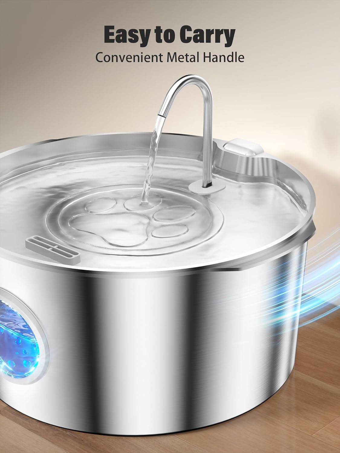 3.4Gal Dog Water Fountain for Large Dogs, Extra Large Stainless Steel Pet Water Fountain, Round Dog Water Bowl Dispenser with Metal Handle, Water Level Window for Multi Pet Home