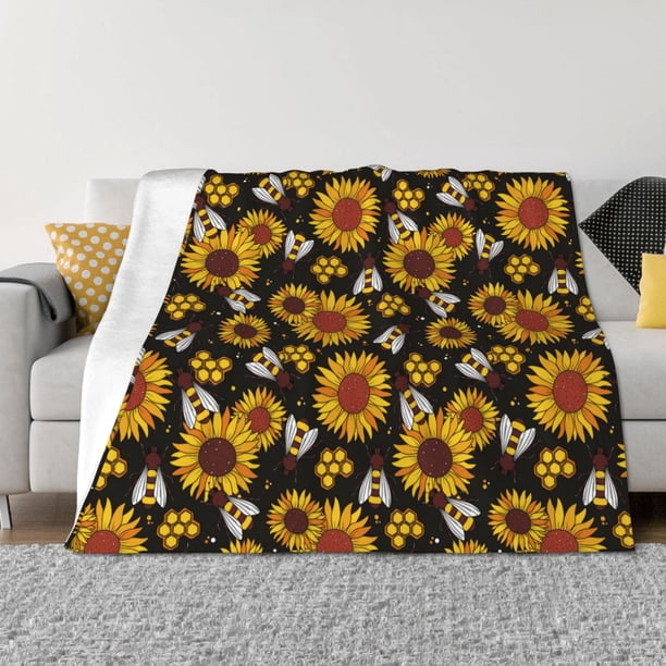 Fotbe Sunflowers And Bww Manta de Franela con Estampado, Manta Ultrasuave para Cama, Sofá, Auto, Hipoalergénica y Antibolitas-80"x60"