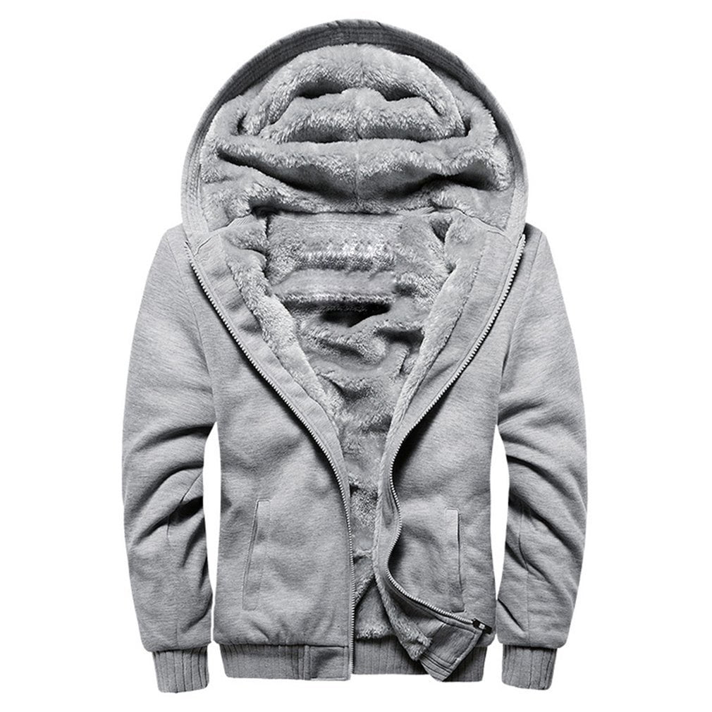Thickening Velvet Hooded Coat Solid Color Slim Casual Zipper Outwear ...