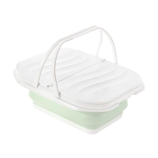 Cesta de Picnic plegable con tapa, bolso con asa, cesta de almacenamiento de ropa sucia, fregadero de Camping para cocina, hogar, senderismo, RV Verde