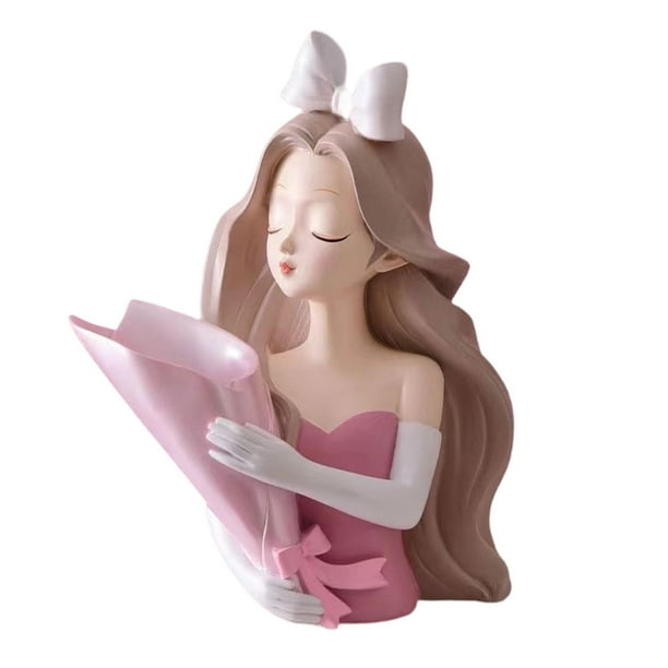 Estatua de niña doncella escultura coleccionable de lino resina lujo escritorio artesanía adorno Florero rosa