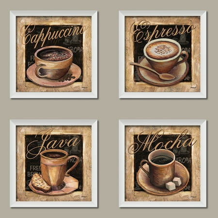 Lovely Clic Coffee Cups Mocha Cacino Espresso And Java Lovely Clic Coffee Cups Mocha Cacino Espresso And Java Signs Kitchen Decor Four 12 By Inch White Framed Prints Ready To Hang