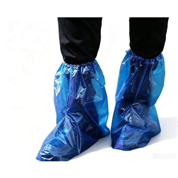Pack of 20 Disposable Thicker Boot and Shoe Covers, 19 Inch Tall Extra Large Waterproof Skid Resistant Blue Overshoes for Indoor Outdoor Use