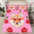 thumbnail image 2 of Feelyou Kawaii Fox Animal Bed Sheets, Fashion Red Rose Floral King Sheets, Teens Kids Boys Girls Sheet Set, Ultra Soft Bedroom Decor, 4-Piece, 2 of 7