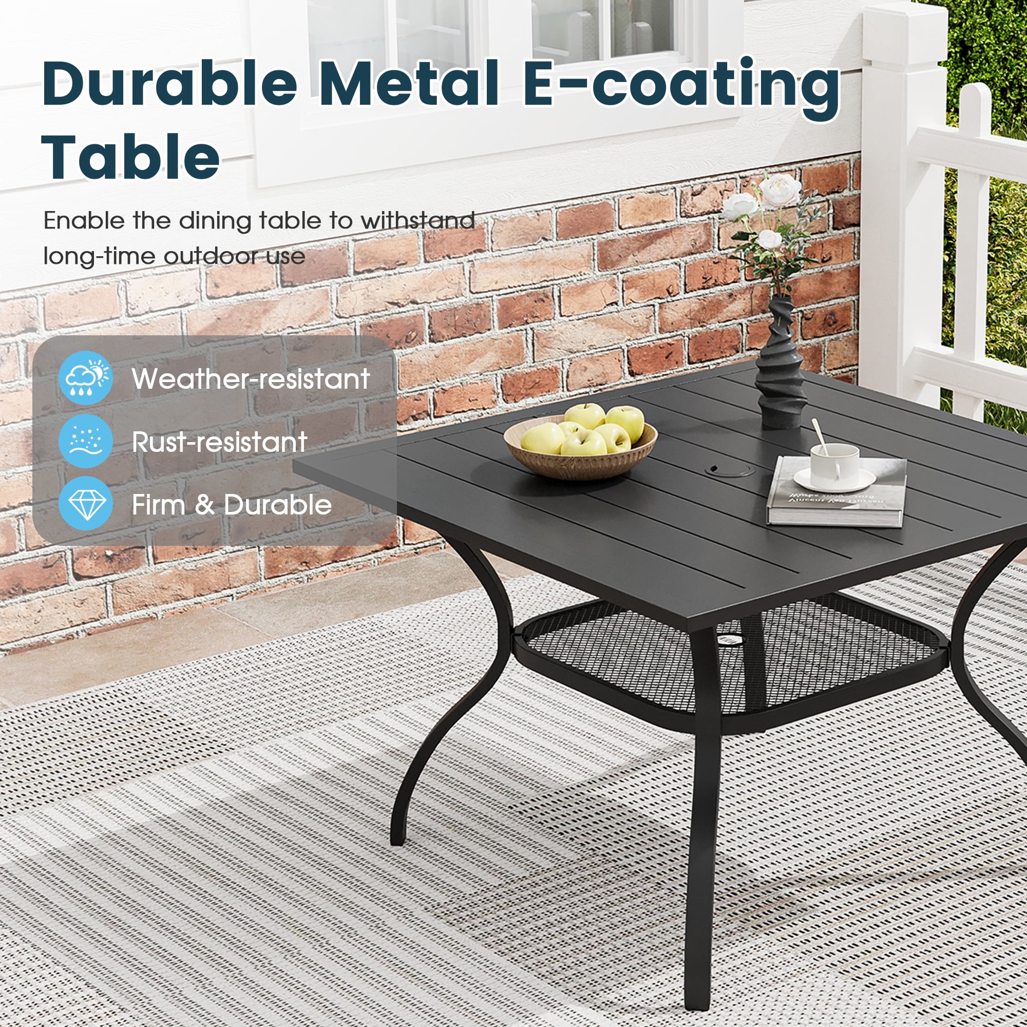 DIFY 5PCS Patio Dining Furniture Set, 38" Square Slatted Table and 4 Swivel Textilene Chairs