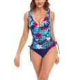 thumbnail image 2 of Traje de baño tankini de 2 piezas para mujer, cuello en V, estampado floral, camisetas sin mangas, parte inferior de bikini, traje de baño azul XL, 2 of 7