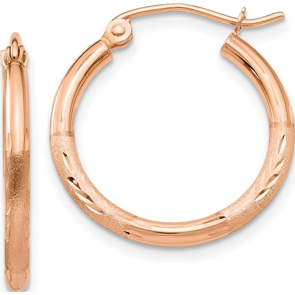 14K Rose Gold Lightweight Satin Diamond Cut Hoop Earrings (20 X 2) Made In Peru tf756