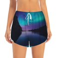 thumbnail image 2 of Pofeuu Night At Lake Aurora Print Women's Athletic Shorts Running Workout Shorts Tummy Control Quick Dry Gym Shorts with Pockets Double layer sports shorts-X-Large, 2 of 7
