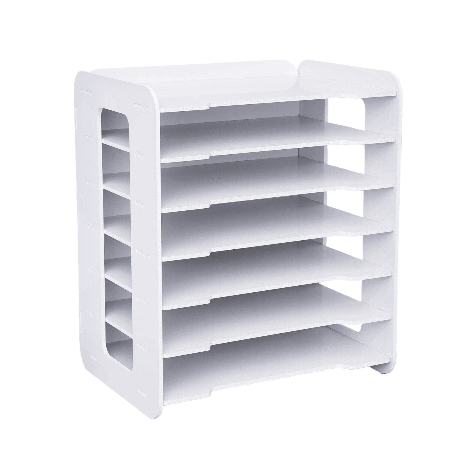 7 Tier White Wooden Office Desk Desktop Organizers and Accessories Letter Tray Paper Sorter Holder File Document Rack Shelf Literature Organizer Rack for Home Office School Classroom Supplies