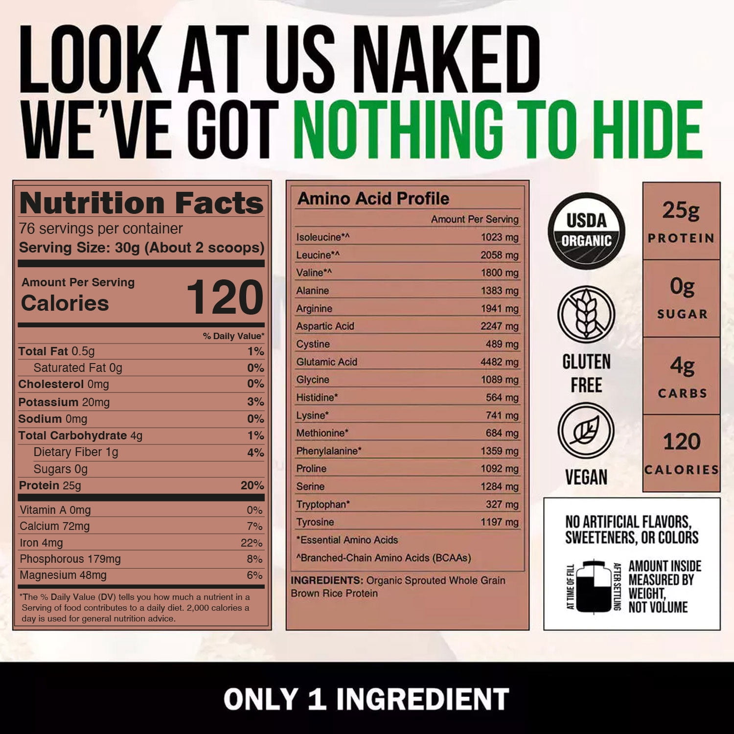 Naked Rice - Organic Brown Rice Protein Powder - Vegan Protein Powder - 5Lb Bulk, GMO Free, Gluten Free & Soy Free. Plant-Based Protein, No Artificial Ingredients - 76 Servings