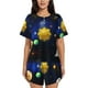 thumbnail image 1 of Balery Solar System Conjunto de Pijama para Mujer con Estampado, Dos Piezas de Manga Corta y Shorts, Ropa de Dormir Suave con Cuello Redondo y Bolsillos-Small, 1 of 6