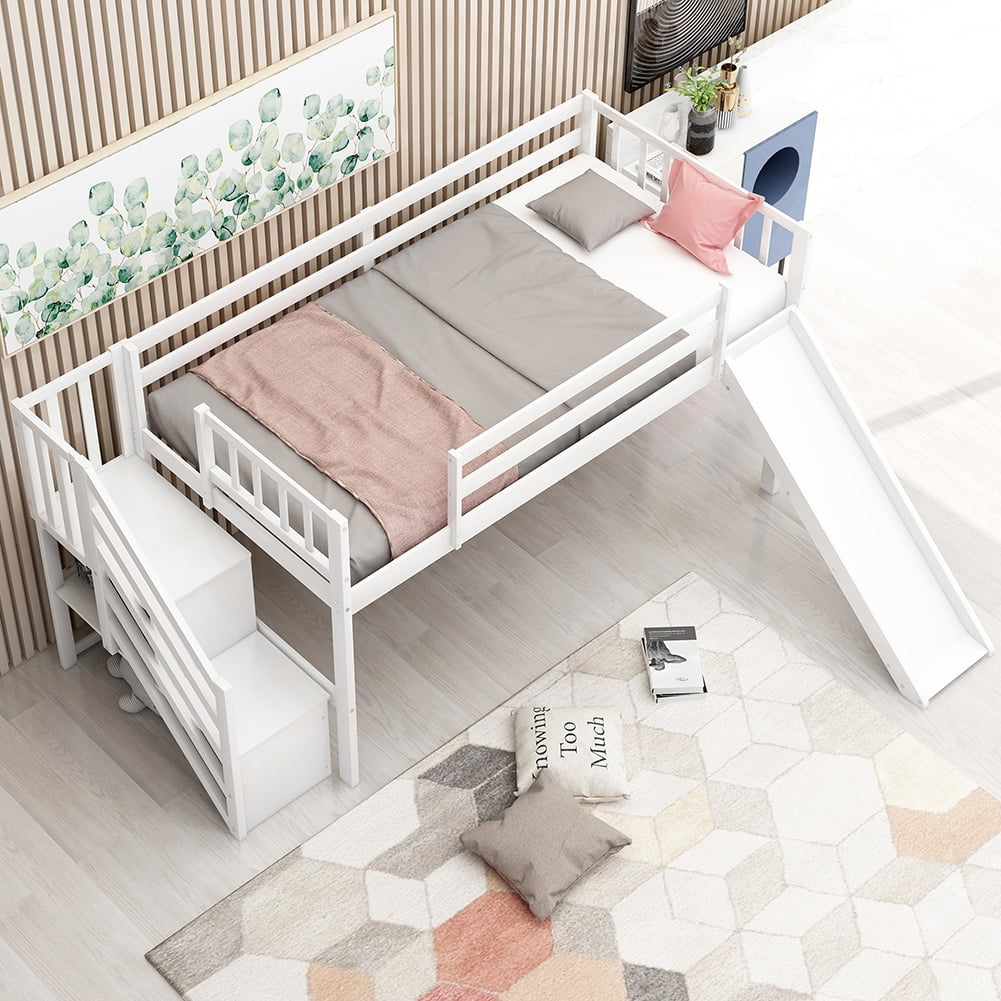 Kadyn Twin Mood Loft Bed with Adjustable Slide, Multifunctional Design, White