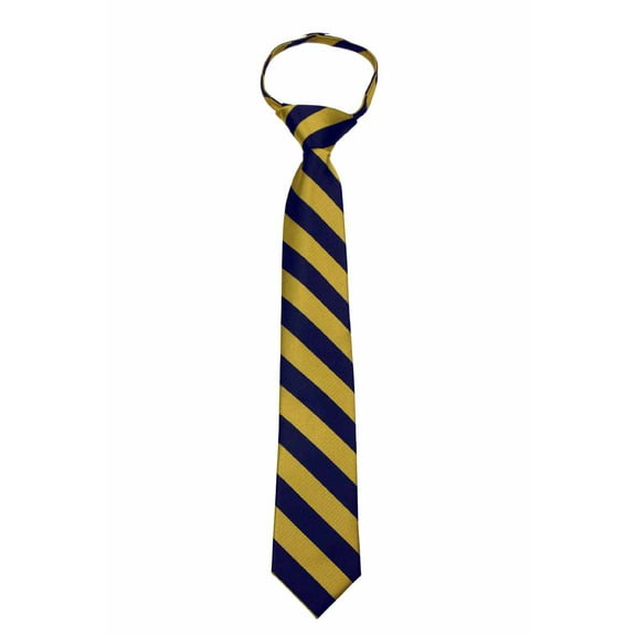 Boy's 14 inch College Striped 14 inch Zipper Necktie - Gold Navy