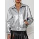 thumbnail image 5 of -Chaqueta de cuero sintético para mujer, abrigo corto holgado de color plateado, para primavera y otoño, 5 of 5