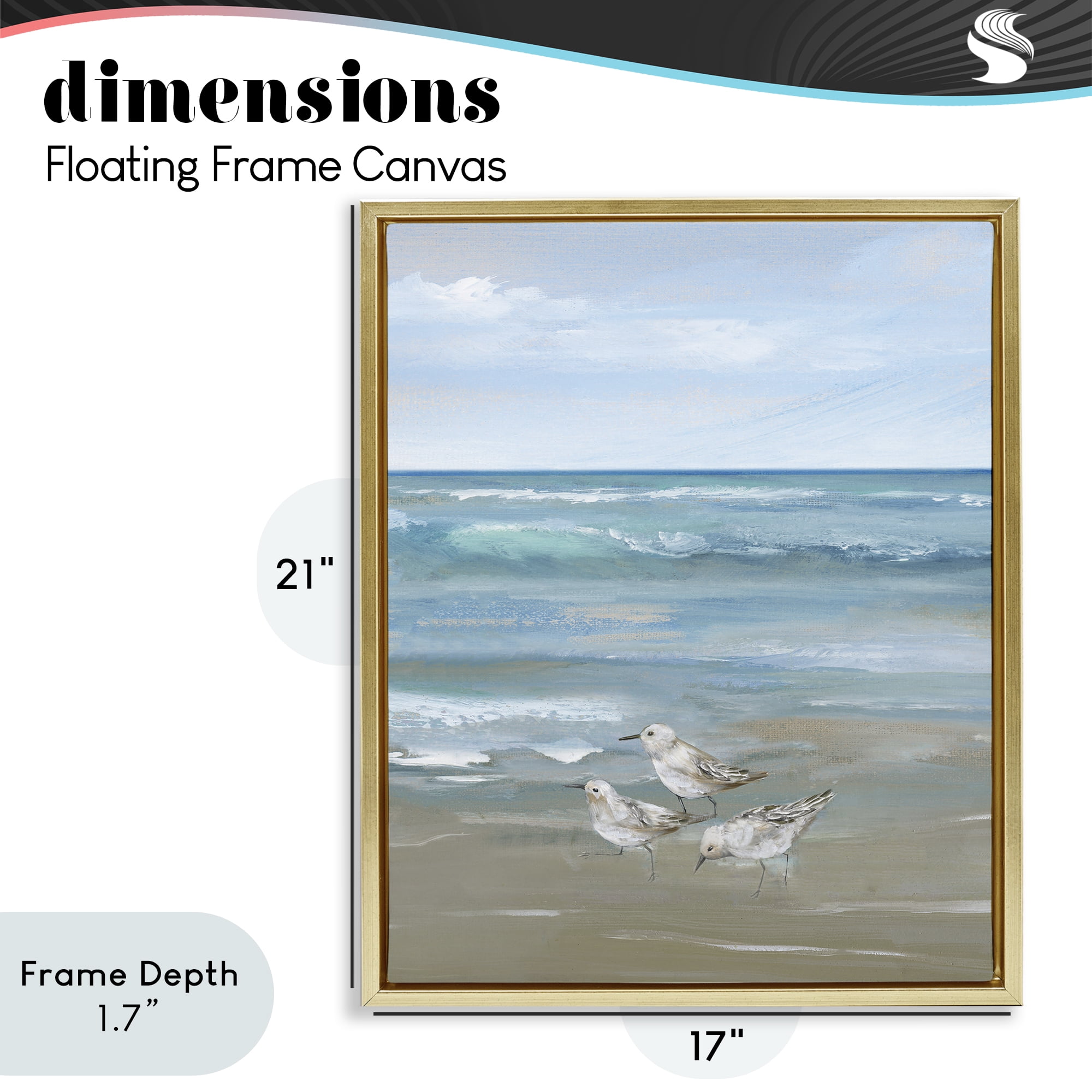 Stupell Industries Sanderlings on Gentle Waves Gold Framed Floater Canvas Wall Art, design by Nan