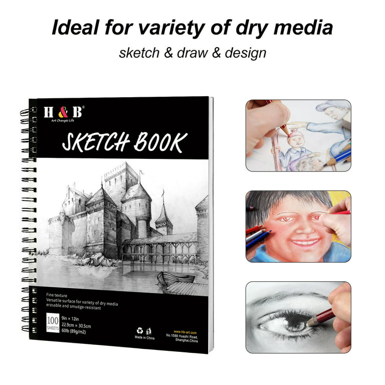  Artownlar 9x12 Premium Sketch Book, Spiral Bound Sketch Pad, 1  Pack 100 Sheets (68lb/100gsm) Sketchbook for Artist Sketching Drawing,  Durable Acid Free Painting Art Paper for Kids, Adults. : Arts, Crafts
