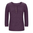 thumbnail image 3 of Turilly Women's Winter Sweaters Casual Solid Color V-Neck Button Knitted Striped Brushed Loose Sweater Three-Quarter Sleeve Top, 3 of 5