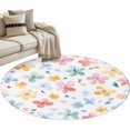 thumbnail image 2 of Round Area Rug 4ft, Spring Watercolor Pink Blue Flowers Non-Shedding Washable Area Rug, Floral Non Slip Low-Profile Circle Rugs for Living Room, Bedroom Dining Room, 2 of 9