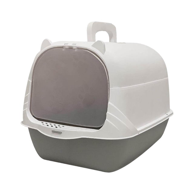 stanreset Cat Litter Box with Lid Portable Anti Splashing Easy Tray Handle Hooded Tidy Handle grey