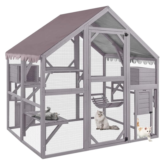 Aivituvin Cat House Outdoor Catio for Cat Enclosure Large Kitty Shelter with Waterproof Cover, Platforms,55" Kitty Playpen