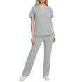 thumbnail image 2 of Scrubs for Women Set Stretch V-Neck Scrub Top & Jogger Pant Medical Uniform Scrub Sets with Pockets Light Grey S, 2 of 5