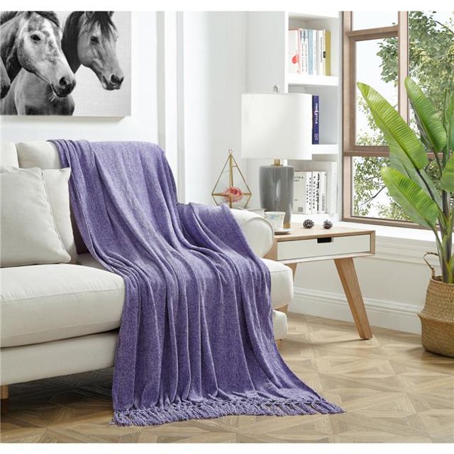 Couverture de 50 x 60 Po Derick avec Chenille&44; Violet - Polyester
