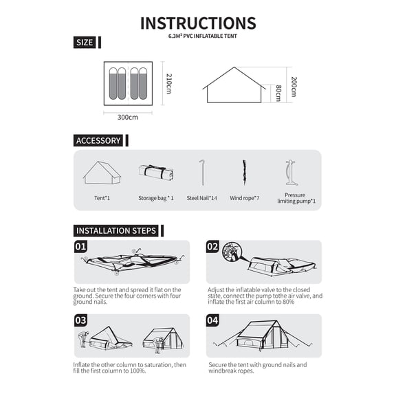 Inflatable Camping Tents with Hand Pump, Air Glamping Tents, Easy Setup Waterproof and Windproof Blow up Tent, 4 Seasons Oxford Cabin Tent with Mesh & Chimney Window.