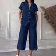 thumbnail image 6 of Sheghy Sets for Women Cotton Women Drawstring Waist Blouse & 3/4 Length Wide Leg Pants 2 Piece Linen Blend Set, 6 of 6