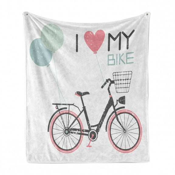 Saying Soft Flannel Fleece Throw Blanket, I Love My Bike Chalk Pencil Look Grungy Plain Background Nursery Themed Pattern, Cozy Plush for Indoor and Outdoor Use, 50" x 60", Multicolor, by Ambesonne