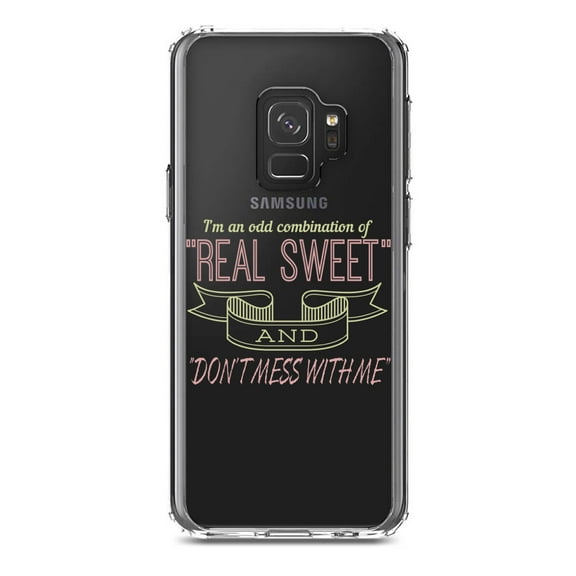 DistinctInk Clear Shockproof Hybrid Case for Samsung Galaxy S9 (5.8" Screen) - TPU Bumper Acrylic Back Tempered Glass Screen Protector - Odd Combination Real Sweet & Don't Mess With Me