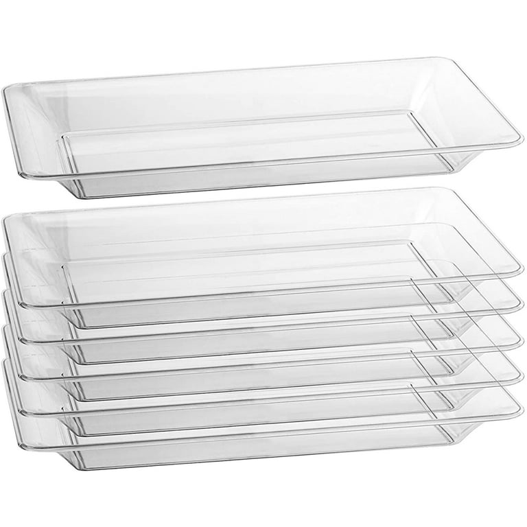 6 Large Rectangle Crystal Clear Heavy Duty Disposable Serving Tray