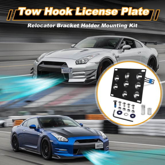 AXECO Tow Hook License Plate Relocator for Nissan GTR 370Z No Drilling Front Bumper Offset Black with 2026 Upgade Installation Kit
