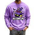 thumbnail image 3 of Cartoon Pumpkin Ghost Halloween Graphic Waffle Knit Crewneck Long Sleeve Shirt Soft Comfort Daily Casual Loose Top Purple XL, 3 of 5
