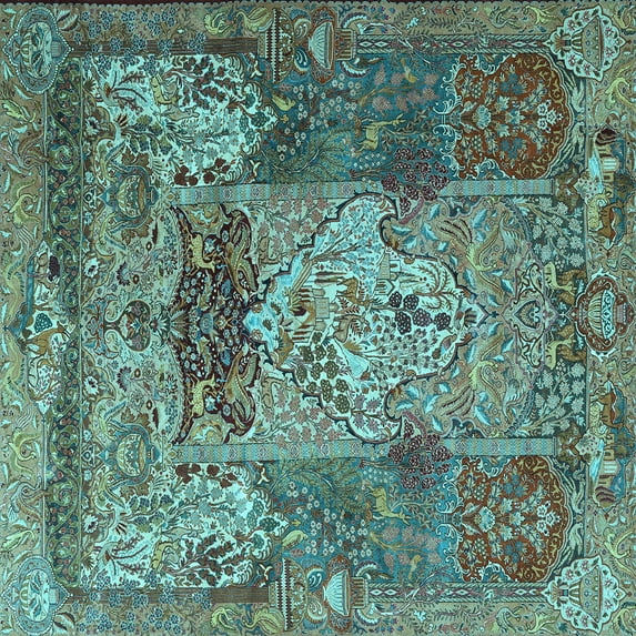 Ahgly Company Machine Washable Indoor Square Persian Light Blue Traditional Area Rugs, 3' Square