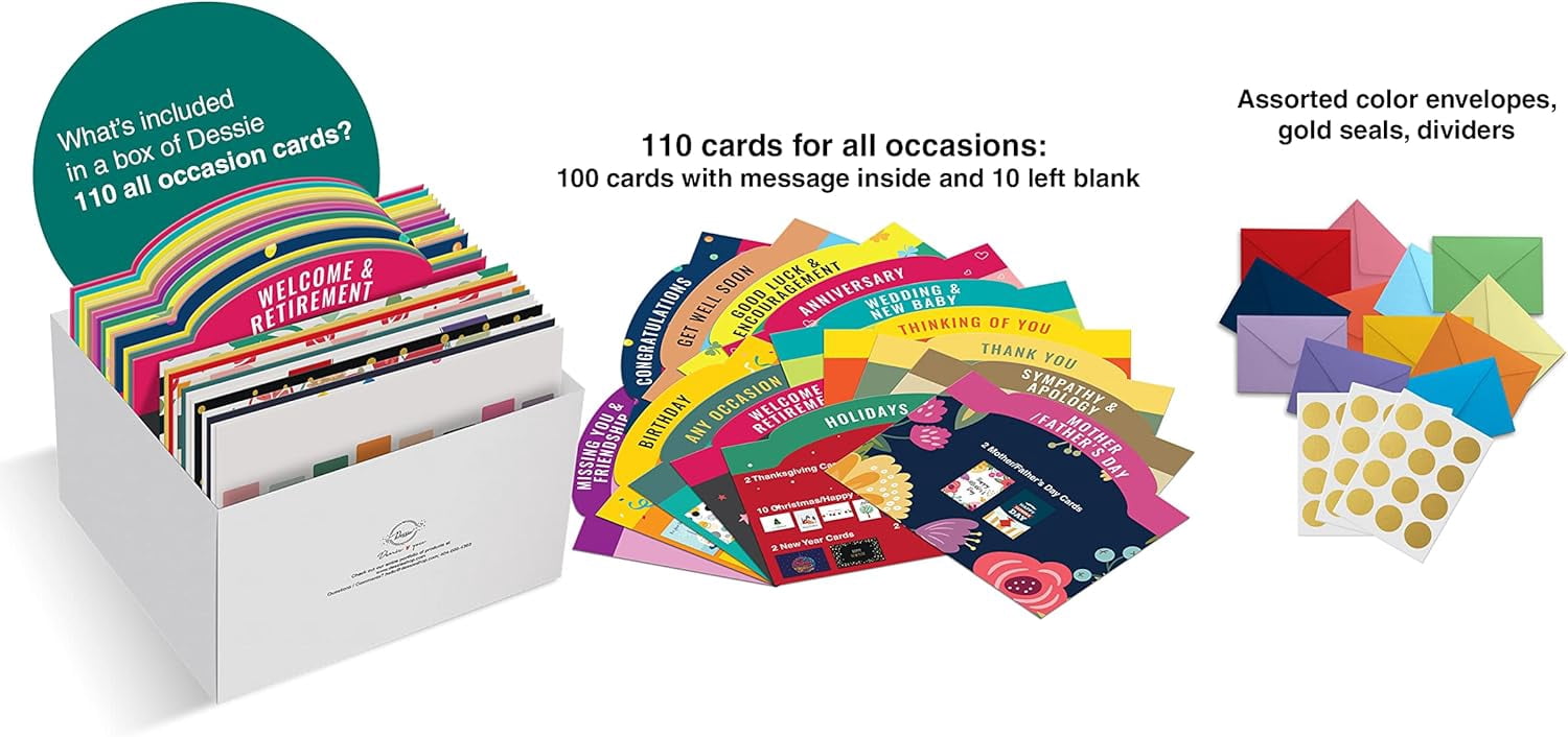 Dessie 110 Greeting Cards with Unique Designs for All Occasions, 4” x 6”