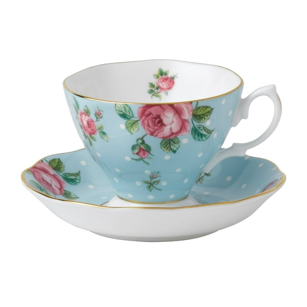 Royal Albert Formal Vintage Teacup and Saucer Boxed Set, Polka Blue