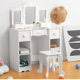 thumbnail image 1 of 2-in-1 Girls Vanity Table with LED Lights & Stool, Wooden Princess Dressing Desk with Tri-Fold Mirror and Storage Drawer, 1 of 7