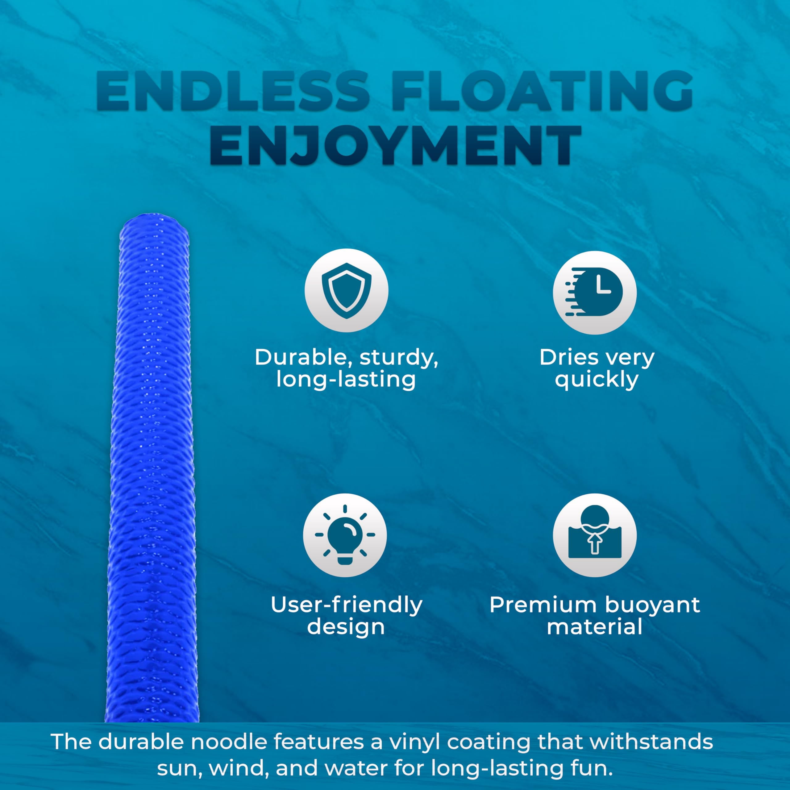 VOS Mega Noodle Premium Foam Pool Noodles for Swimming & Floating – 4 Pack | Outdoor Water Float/Lake Float for Adults – Hurricane Blue