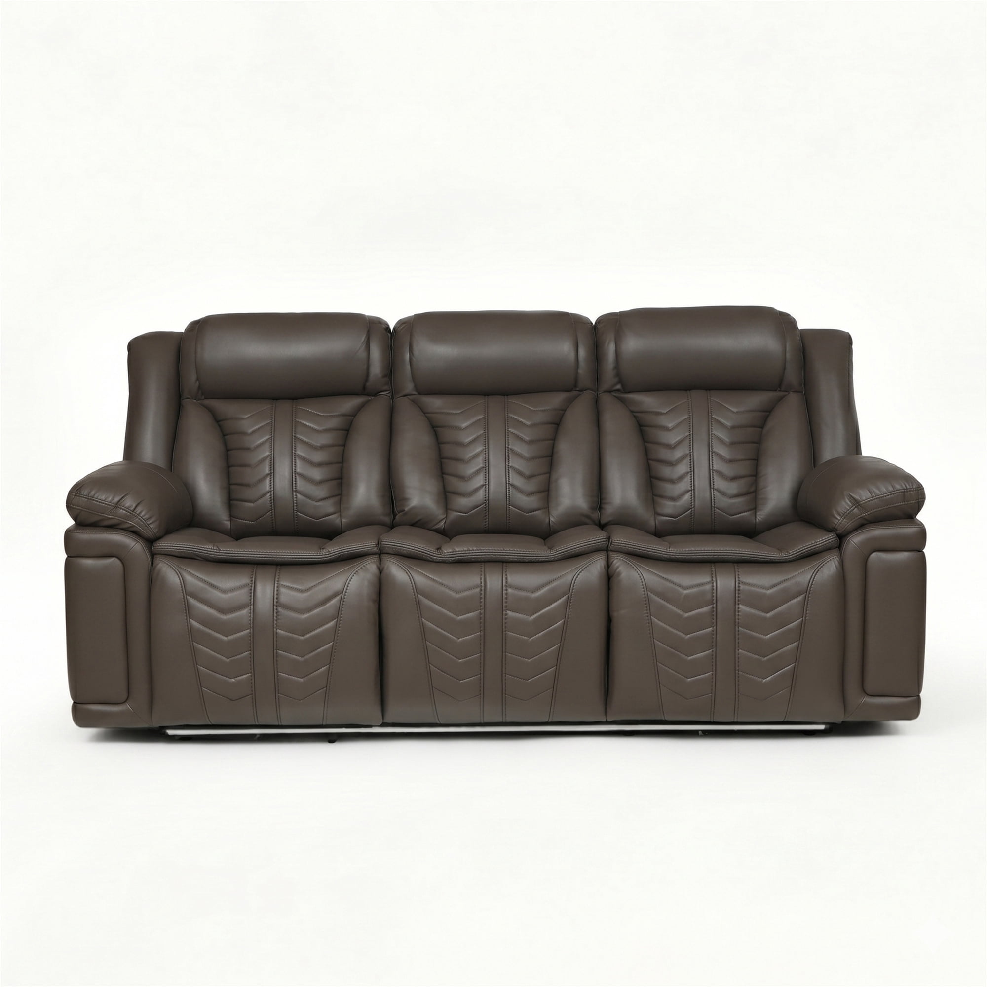Electra Luxury Power Reclining Sofa - Dark Brown Faux Leather Motion Couch with Drop-Down Table, Wireless Charging, AC/USB/Type-C Power, and Cinematic LED Lighting