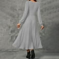 thumbnail image 5 of Robe pour Femmes Ensemble Mode Col Rond Manches Longues Couleur Unie Robe Maxi Décontractée avec Bordure Côtelée et Franges Détail Gris 2TG, 5 of 5