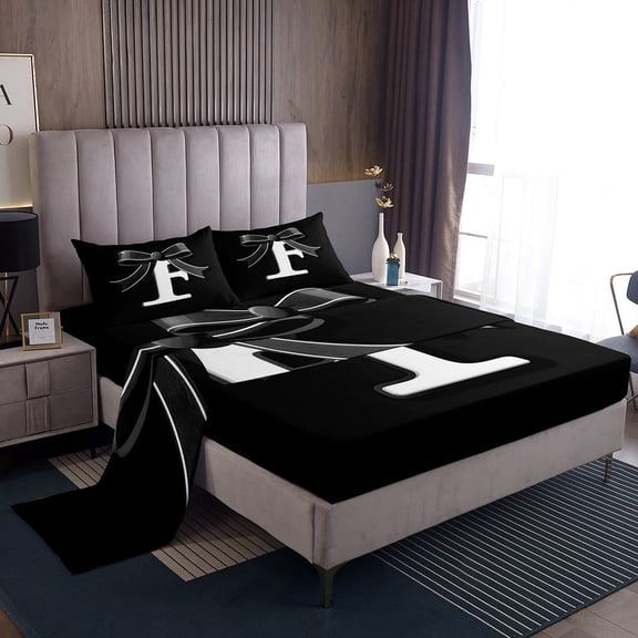 Erosebridal Kawaii Initial Letter Sheet Set Twin, Monogrammed F Bedding Sets Twin Size, Cool Ribbon Cow Reversible Twin Sheet Sets, Ultra Soft Bedroom Decoration, 3pcs