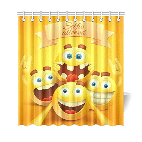 ARTJIA Smiley Emoticons Faces Shower Curtain, Funny Yellow Emoji