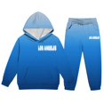 thumbnail image 5 of RUTAYY Boys 2 Piece Clothing Set Letter Graphic Long Sleeve Pullover Hoodie Elastic Waist Sweatpants Street Wear, Blue, 5 of 6