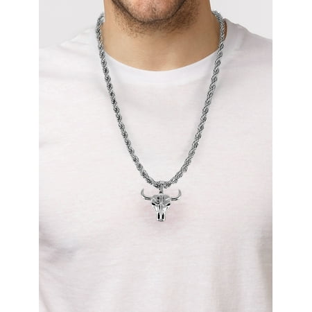 No Boundaries Men's Steer Head Pendant Necklace, Silver-Plated, 1 Pack