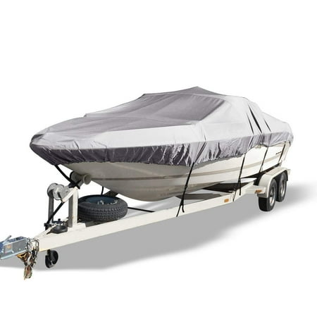 - Waterproof Boat Cover All Seasons Outdoor Protector Aluminium Film Composite Cotton Fits V-Hull with Quick Release Buckle and Strap (Gray, Fit 20'-22'L x 100