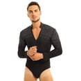 thumbnail image 2 of TSSOE Mens Sparkle Rhinestones Long Sleeve Latin Tango Rumba Dance Shirt Leotard Bodysuit Black XL, 2 of 7