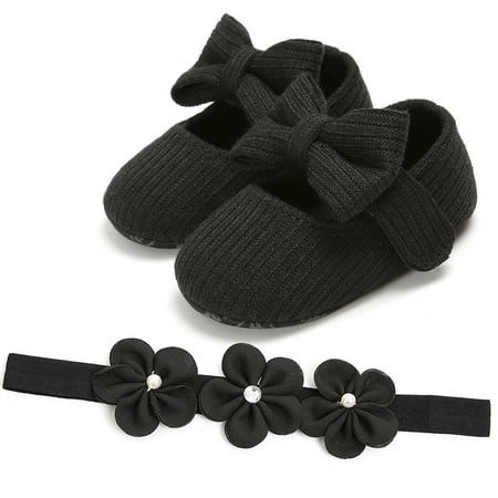 

〖Roliyen〗Toddler Shoes Infant Toddler Baby Girls Prewalker Flower Bowknot Princess Shoes+Headband Set
