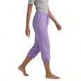 thumbnail image 4 of Nestiefly Cotton Linen Capri Pants for Women Petite Summer Pedal Capris 2026 Elastic High Waist Wide Leg Crop Trouser with Pockets Light Purple L, 4 of 7